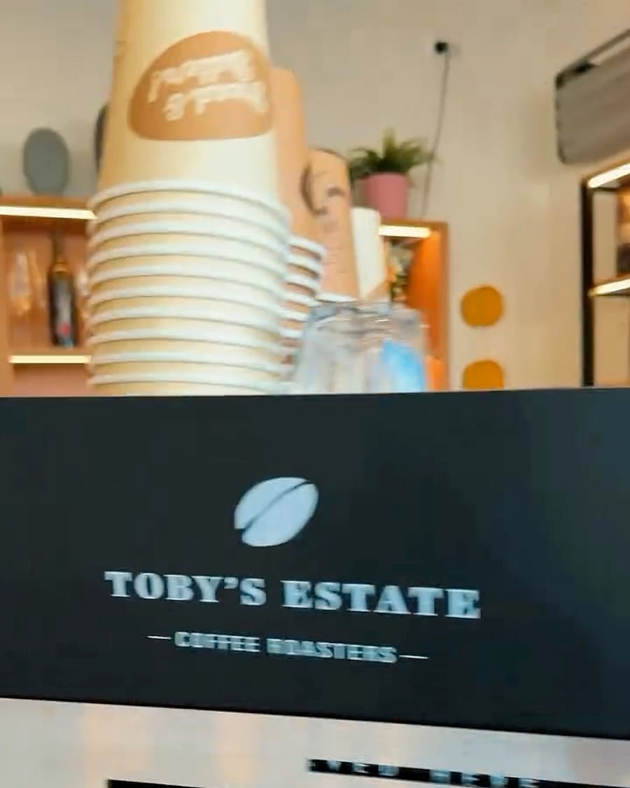 Toby's Estate coffee cups on the counter